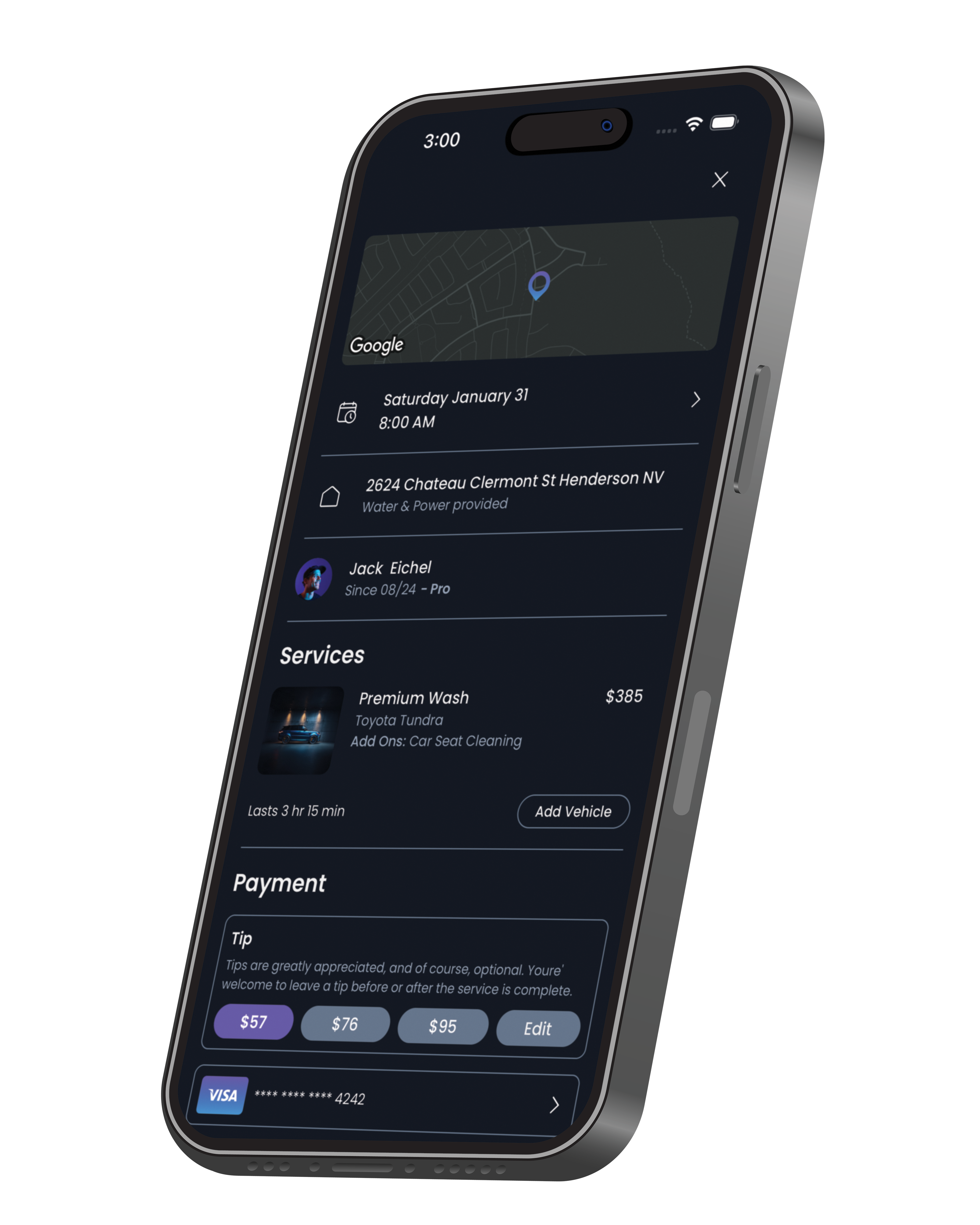Minutemen app booking screen
